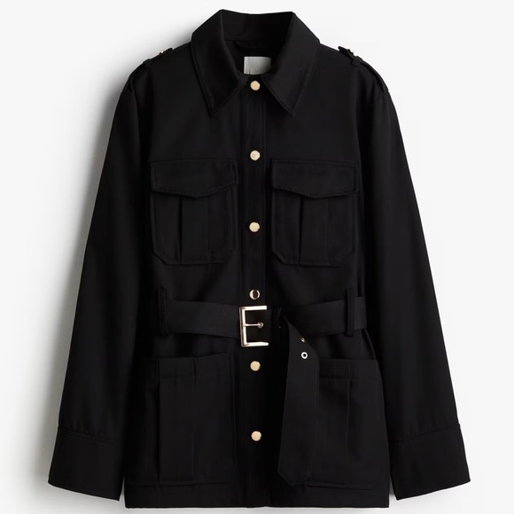H&M Jackets & Blazers - H&M Black Utility Belted Jacket with Gold Buttons